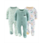 The Peanutshell Green Dino Footed Baby Sleepers for Boys or Girls 3-Pack