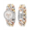 Kendall + Kylie Womens Large Open-Link Crystal Embellished Tri Tone Stainless Steel Strap Analog Watch and Bracelet Set 40mm