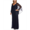 Nightway Womens Sweetheart-Neck Draped-Illusion-Sleeve Gown