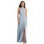 Dessy Collection Womens Stand Collar Halter Maxi Dress with Criss Cross Open-Back
