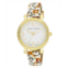 Laura Ashley Womens White Floral Band Fluted Bezel Watch