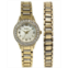 Elgin Womens Ion Plating Logo Etched On Crown Gold-Tone Strap Watch and Bracelet Set