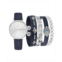 Jessica Carlyle Womens Analog Navy Strap Watch 36mm with Navy and Silver-Tone Bracelets Set
