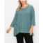 COIN 1804 Plus Size Cozy 3/4 Rolled Sleeve Button Back Top