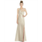 Alfred Sung Draped One-Shoulder Satin Trumpet Gown with Front Slit