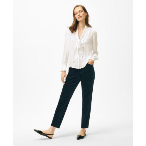 Brooksbrothers Ruffle Placket Tie-Neck Blouse in Georgette Silk