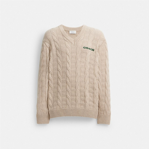 COACH Cable Knit V Neck Sweater