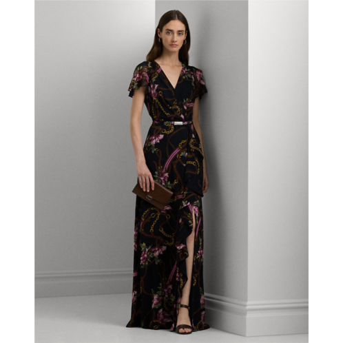 Polo Ralph Lauren Print Belted Flutter-Sleeve Gown