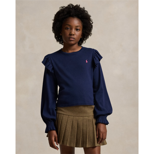 Polo Ralph Lauren Ruffled Cotton-Modal Long-Sleeve Top