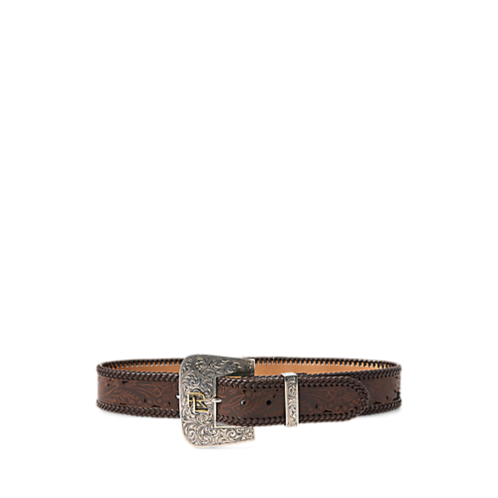 Polo Ralph Lauren Tooled-Buckle Calf-Suede & Calfskin Belt