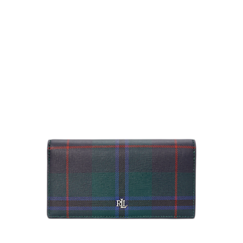 Polo Ralph Lauren Plaid Crosshatch Leather Slim Wallet