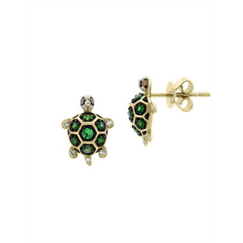 Effy 14K Yellow Gold, Tsavorite & Diamond Turtle Earrings