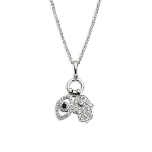 Effy 14K White Gold Diamond & Sapphire Evil Eye & Hamsa Charm Necklace