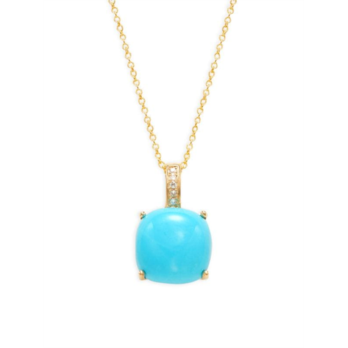 Effy 14K Yellow Gold, Turquoise Cabochon & Diamond Pendant Necklace