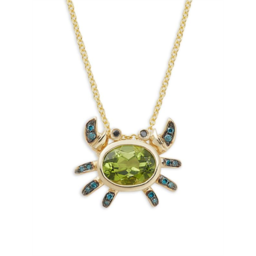 Effy 14K Yellow Gold, Peridot & Black & Blue Diamond Crab Pendant Necklace