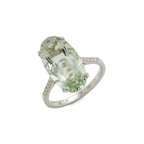 Effy 14K White Gold, Green Amethyst & Diamond Ring