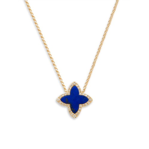 Effy 14K Yellow Gold, Lapis & Diamond Pendant Necklace