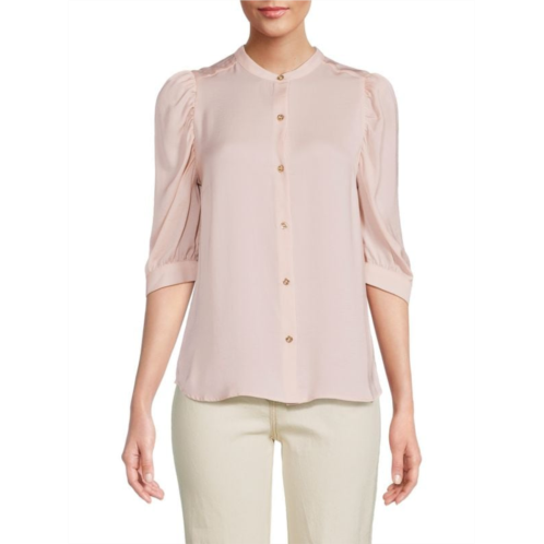 H Halston Mandarin Collar Puff-Sleeve Blouse