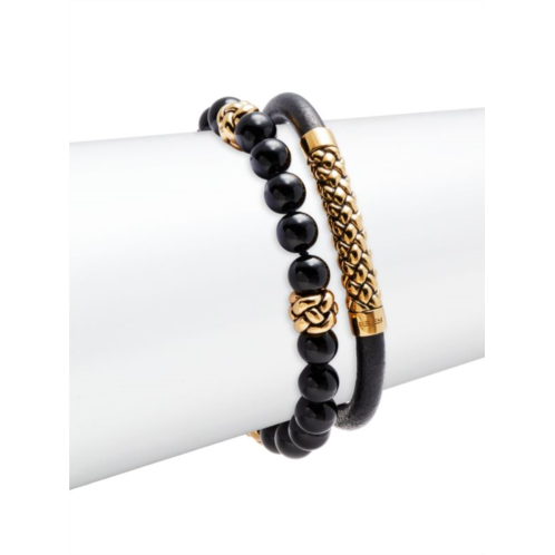 Effy 2-Piece 14K Goldplated Sterling Silver & Onyx Beaded Bracelet Set