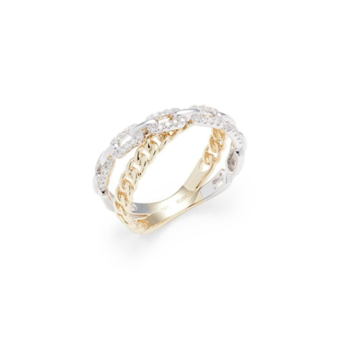 Effy 14K Two-Tone Gold & 0.20 TCW Diamond Crossover Ring