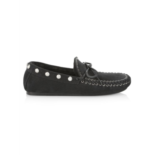 Isabel Marant Faomee Shearling-Lined Studded Suede Moccasins