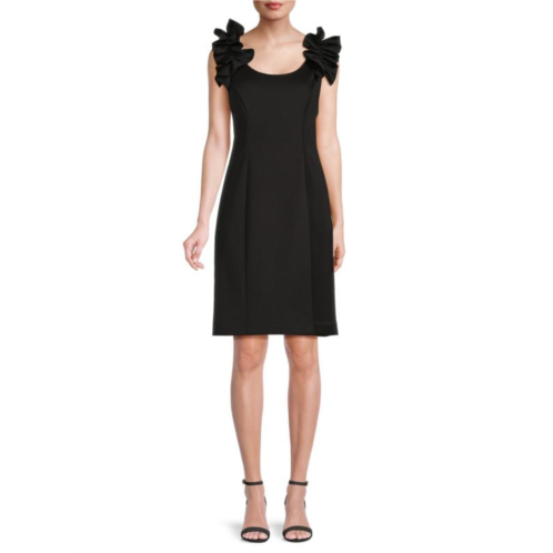 Donna Ricco Ruffle Shoulder Mini Sheath Dress