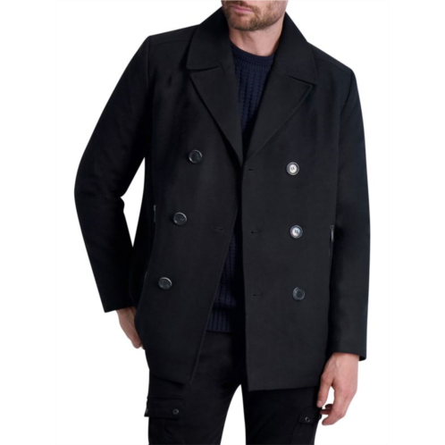 Karl Lagerfeld Paris Double Breasted Wool Blend Peacoat