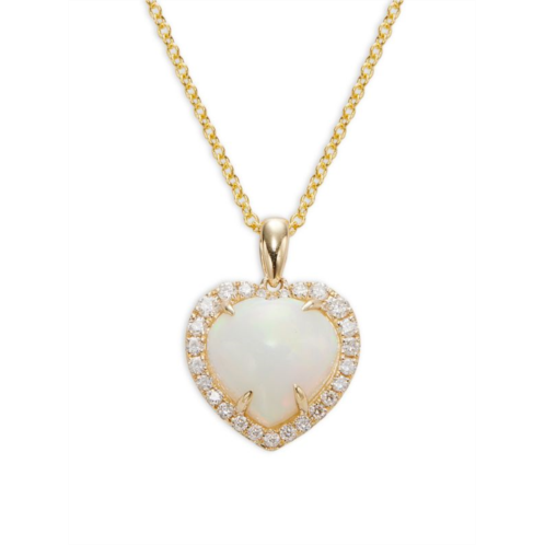 Effy 14K Yellow Gold, Ethiopian Opal & Diamond Heart Pendant Necklace