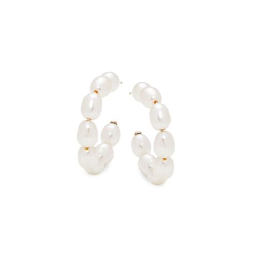 Saks Fifth Avenue 14K Yellow Gold & 5MM Round White Freshwater Cultured Pearl Half Hoop Earrings