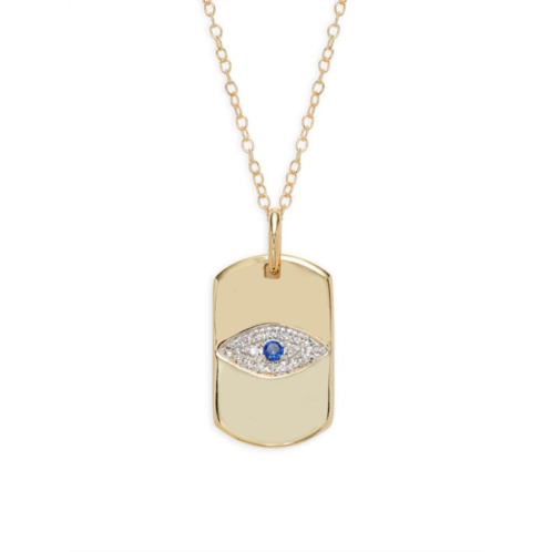 Saks Fifth Avenue 14K Yellow Gold, Diamond & Sapphire Evil Eye Dog Tag Pendant Necklace