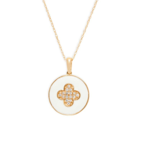 Saks Fifth Avenue 14K Yellow Gold, Enamel & 0.08 TCW Diamond Clover Pendant Necklace