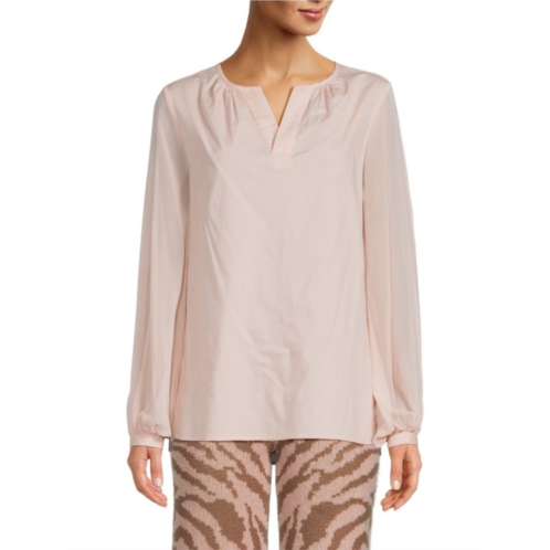 H Halston V Neck Puff Sleeve Blouse