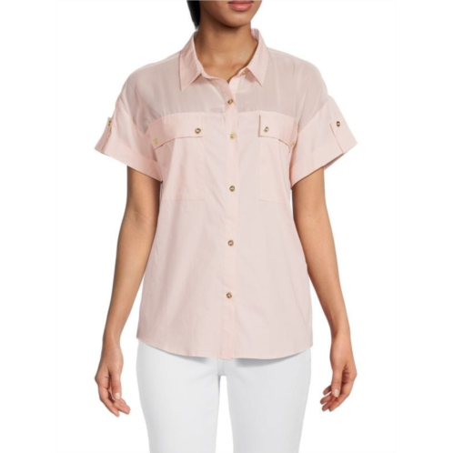 H Halston Cotton Blend Cargo Shirt