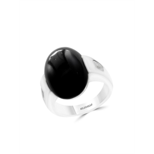 Effy Sterling Silver, White Topaz & Onyx Ring