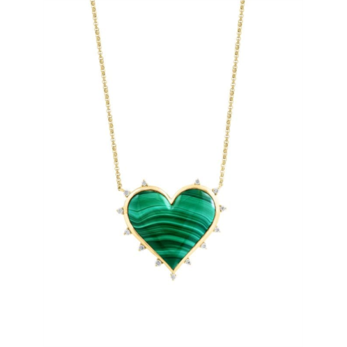 Effy 14K Yellow Gold, Malachite & Diamond Heart Pendant Necklace