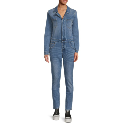 Etienne Marcel Faded Wash Notch Lapel Denim Jumpsuit