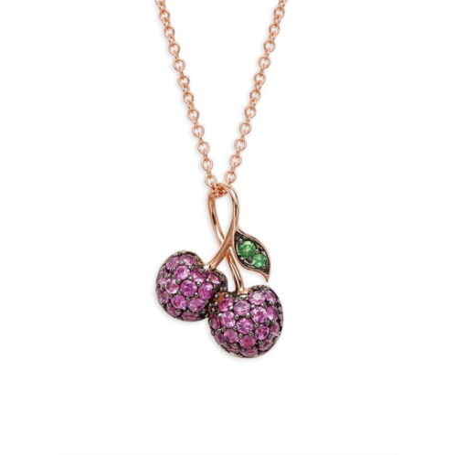 Effy 14K Rose Gold, Ruby & Tsavorite Cherry Pendant Necklace