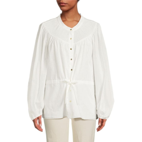 DKNY Smocked Band Collar Top