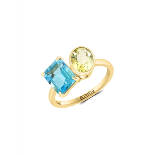 Effy 14K Yellow Gold, Blue Topaz & Lemon Quartz Ring