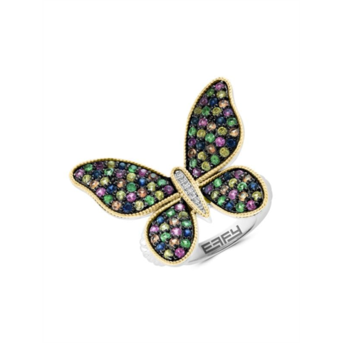 Effy ENY Sterling Silver, 14K Yellow Gold & Multi Stone Butterfly Ring