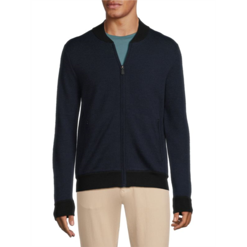 Bruno Magli Merino Wool Jersey Knit Bomber Jacket