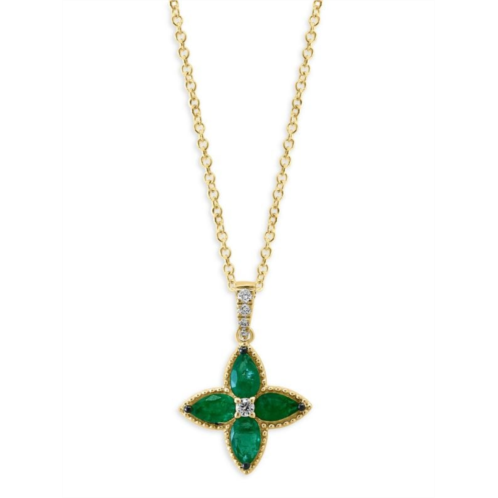 Effy 14K Yellow Gold, Emerald & Diamond Pendant Necklace