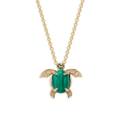 Effy 14K Yellow Gold & Multi Stone Turtle Pendant Necklace