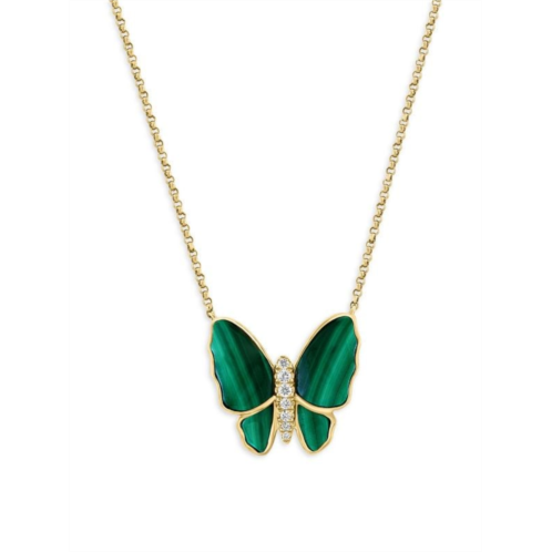 Effy 14K Yellow Gold, Malachite & Diamond Butterfly Necklace