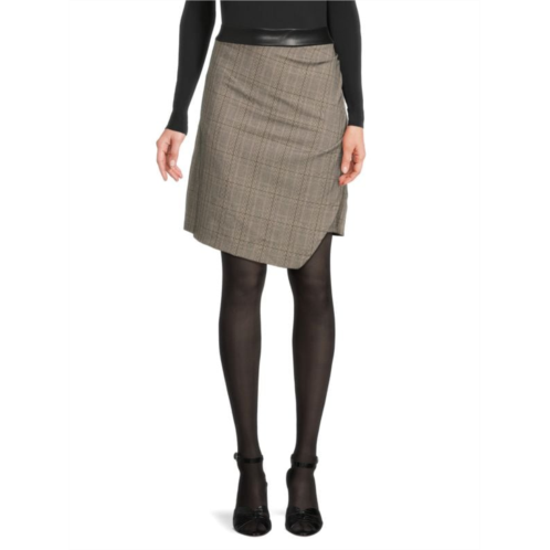 DKNY Plaid Faux Wrap Mini Skirt