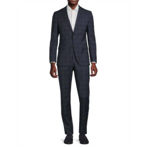 BOSS H-Huge Slim Fit Plaid Virgin Wool Suit