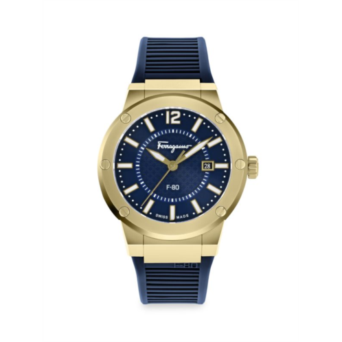 FERRAGAMO F-80 44MM IP Goldtone Stainless Steel & Silicone Strap Watch