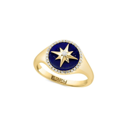 Effy 14K Yellow Gold, Lapis & Diamond Ring