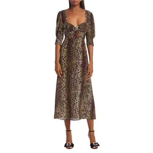 Rixo Karen Animal Print Midi Dress