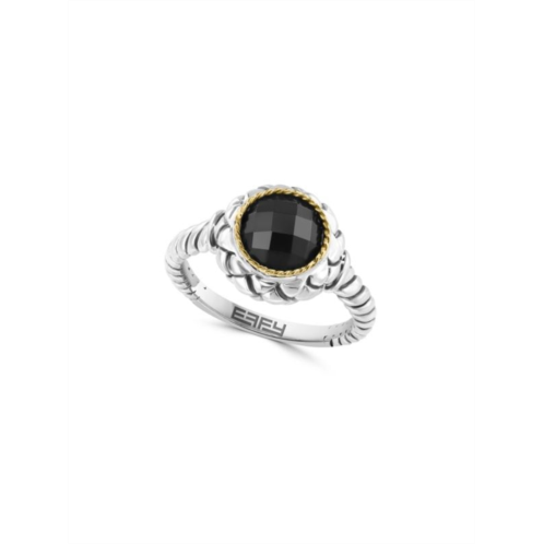 Effy Sterling Silver, 18K Yellow Gold & Onyx Ring